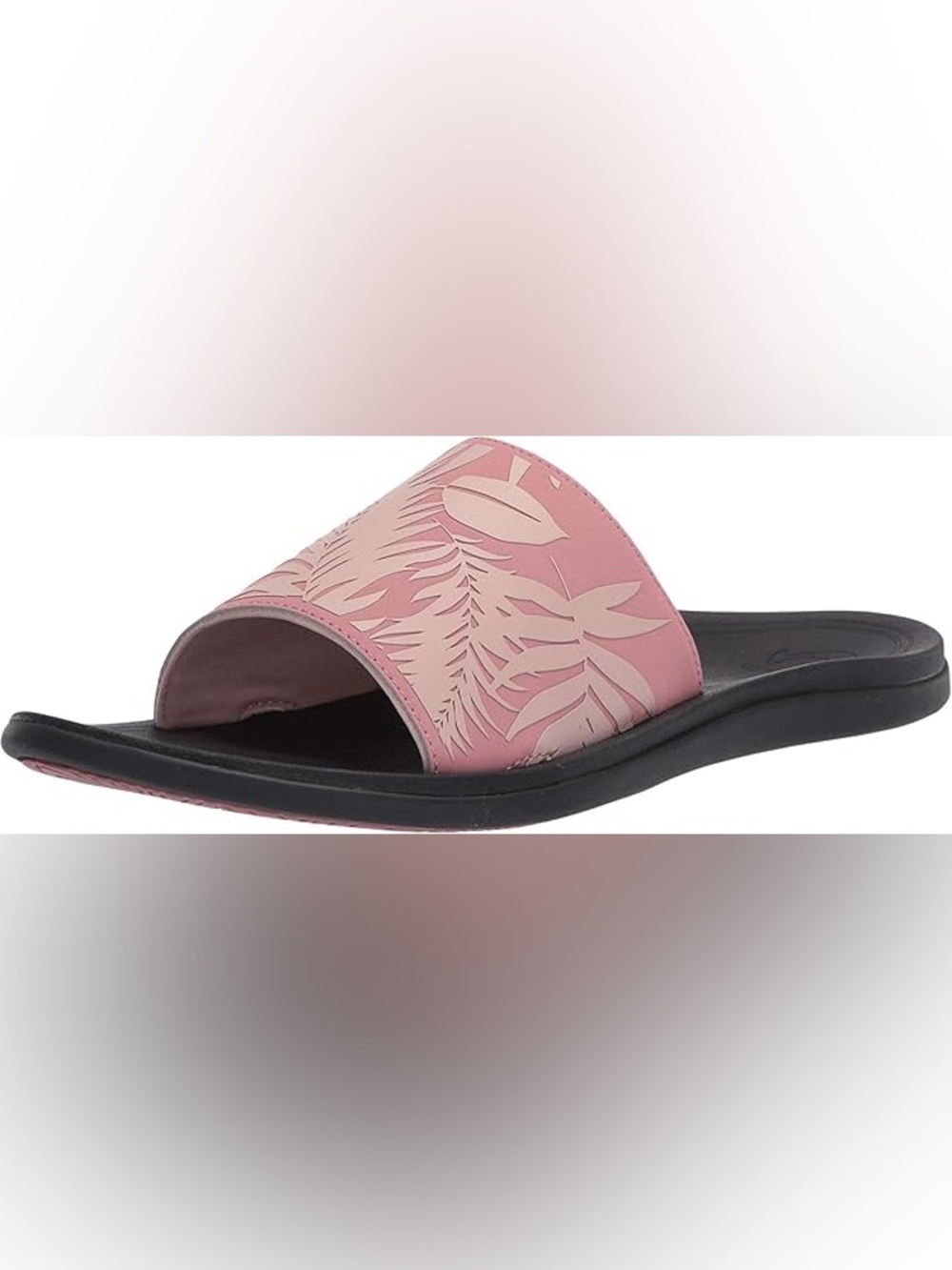 OluKai Pink Slide Sandals with Tropical Cutout Pattern